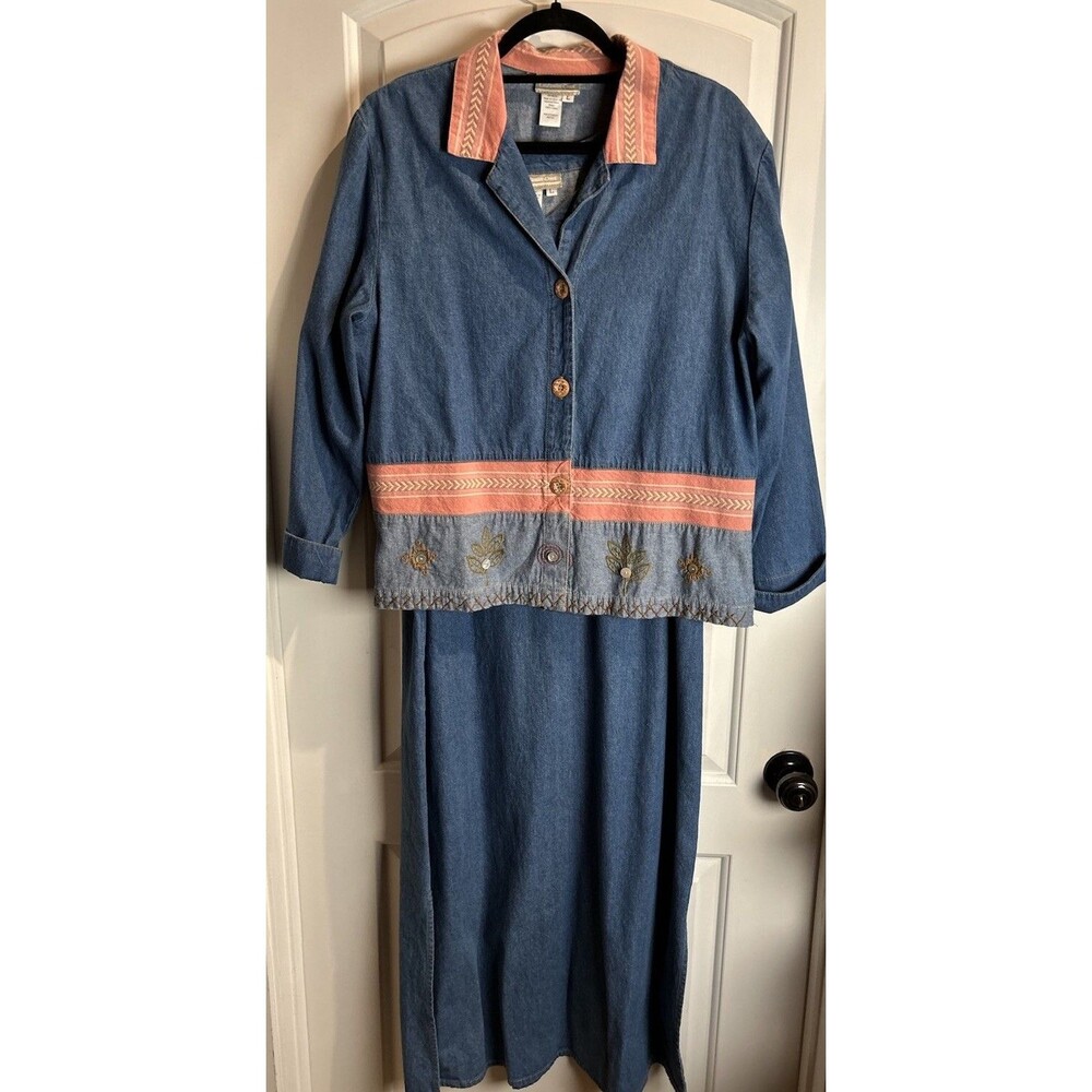 Vintage Coldwater Creek Denim Maxi Dress Matching Jacket Women’s L Cottage Core